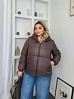 Тепла жіноча стьобана куртка з капюшоном на синтепоні (Батал), фото 8