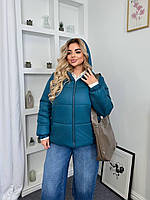 Жіноча коротка тепла куртка на синтепоні з капюшоном (Батал), фото 10