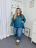 Жіноча коротка тепла куртка на синтепоні з капюшоном (Батал), фото 9