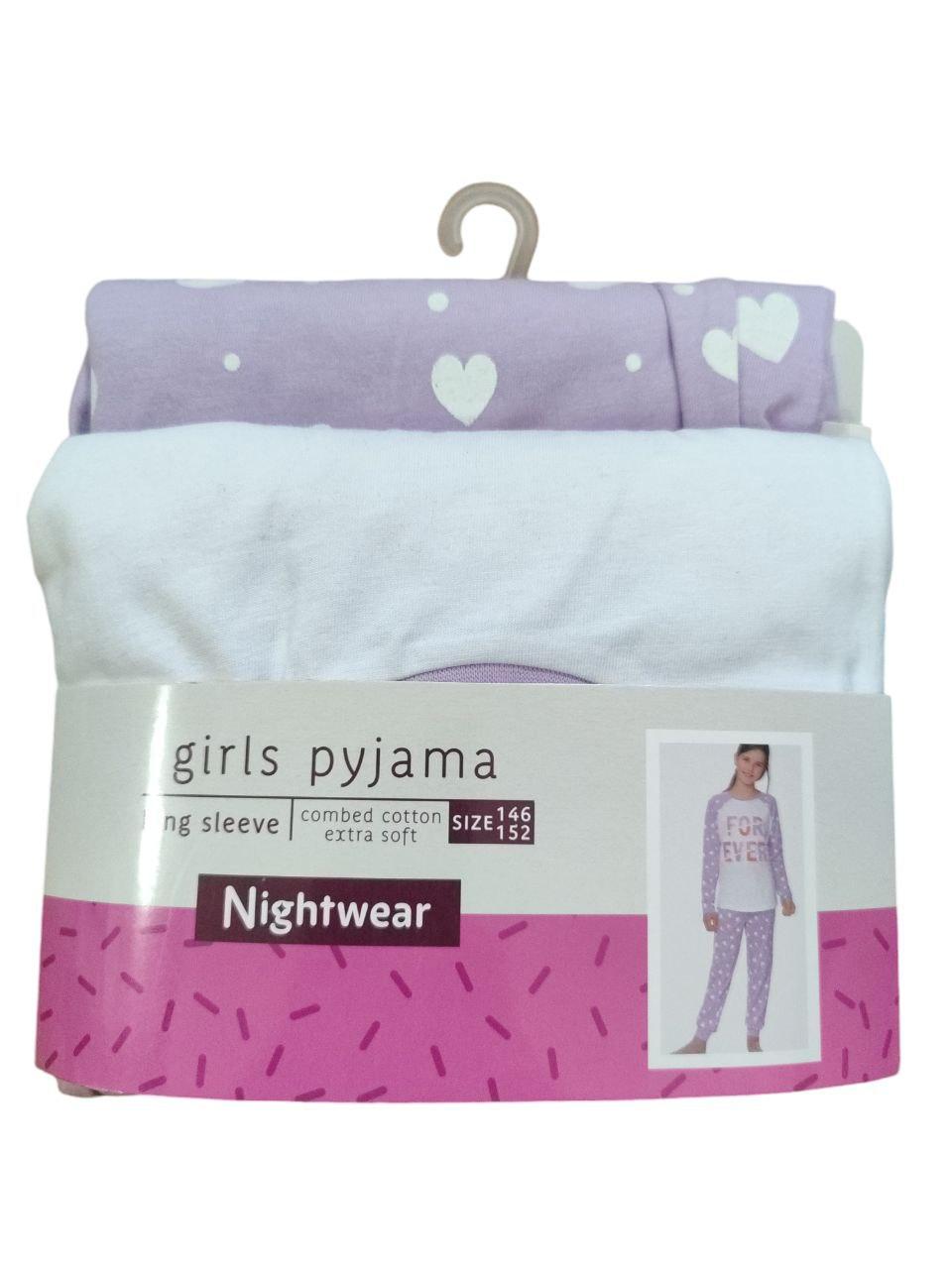 Дитяча піжама для дівчинки Malu бавовна, бузкова з білим, 134-140, фото 1