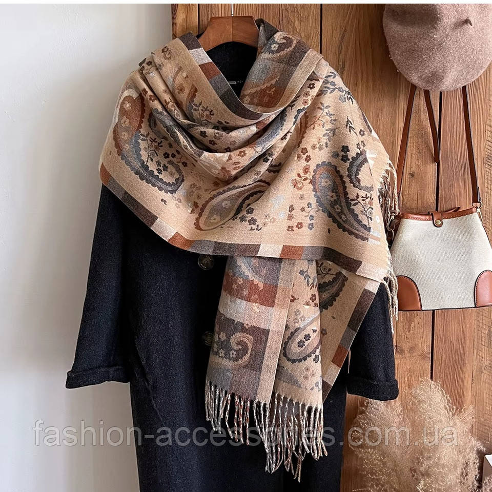 Жіночий шарф "Осінній спокій" – великий, м’який, з орнаментом, фото 1