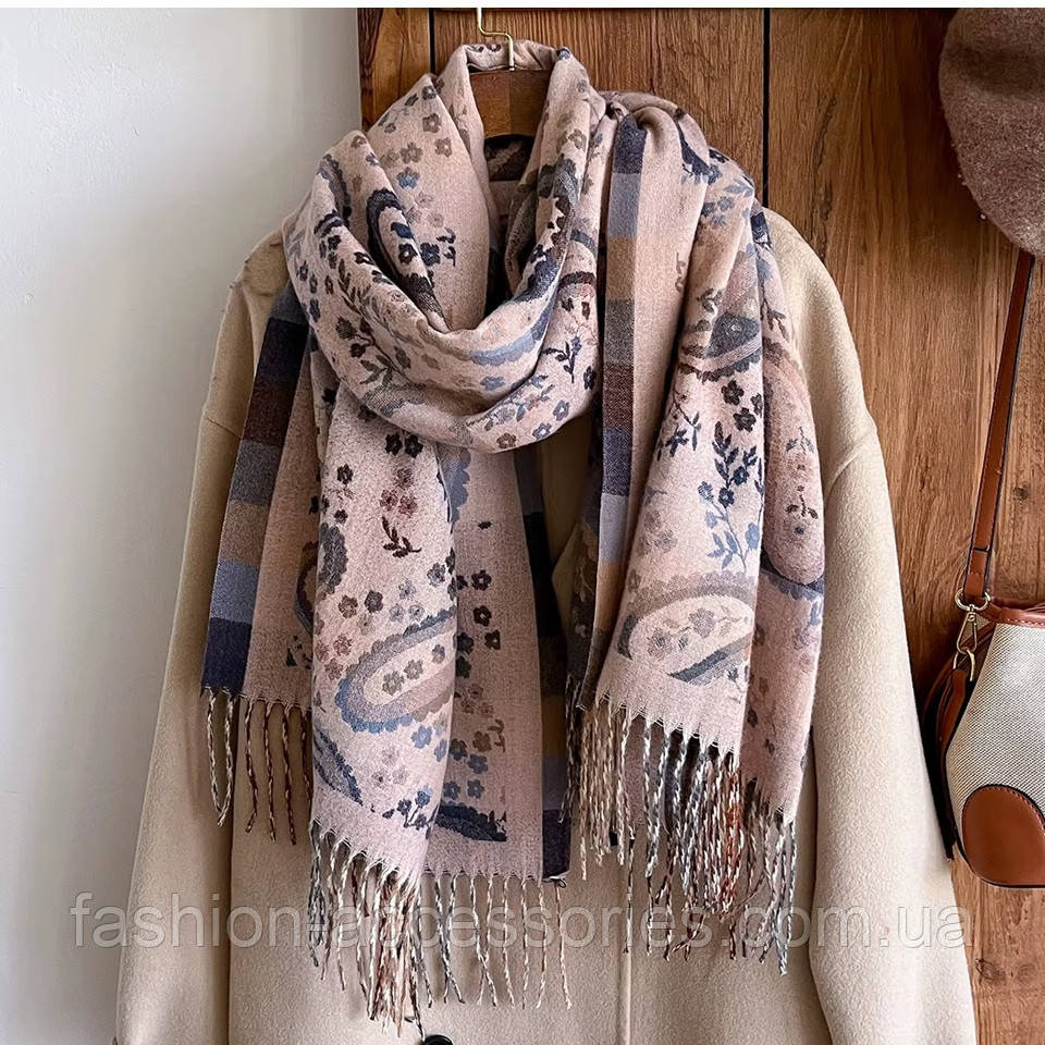Жіночий шарф "Осінній спокій" – великий, м’який, з орнаментом, фото 1