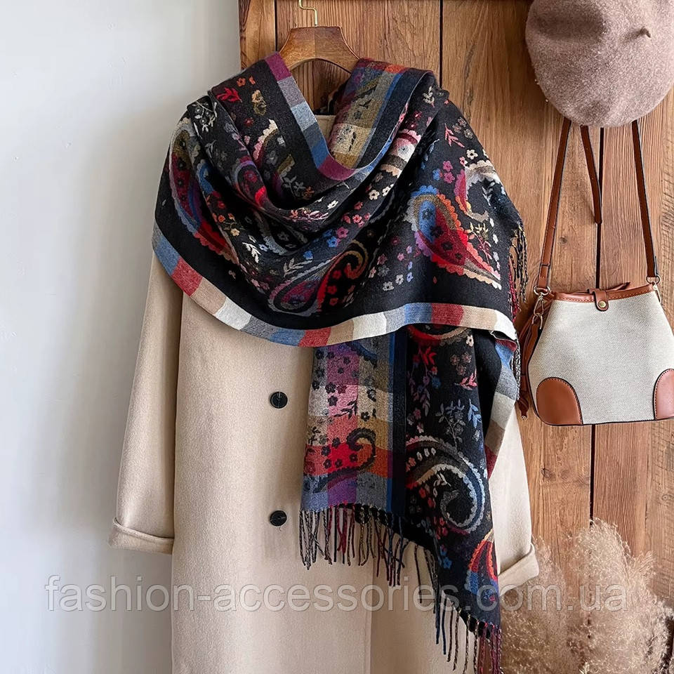 Жіночий шарф "Осінній спокій" – великий, м’який, з орнаментом, фото 1