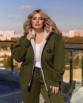 Костюм жіночий спортивний на хутрі кофта з капюшоном і штани (Батал)