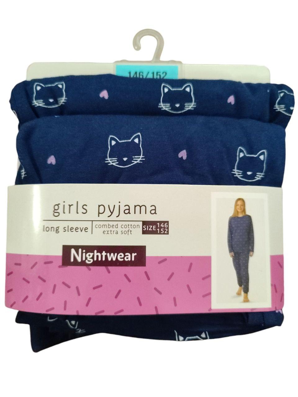 Дитяча піжама для дівчинки Malu бавовна синя з котиками 134-140, фото 1