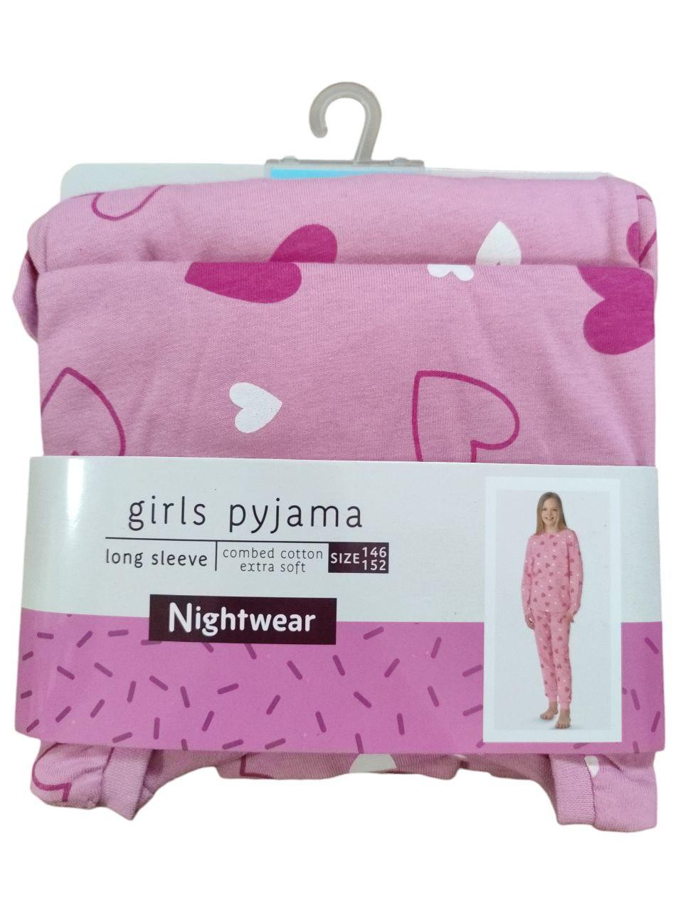 Дитяча піжама для дівчинки Malu рожева з сердечками дитячий домашній комплект розмір 158-164, фото 1
