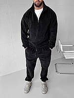 Чоловічий зимовий спортивний костюм чорний Ran двійка фліс полар, Утеплений спорт костюм чорного кольору на замку Кофта Штани