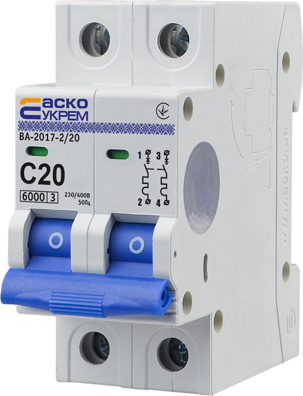 Автоматичний вимикач УКРЕМ ВА-2017/С 2р 20А АСКО, фото 1