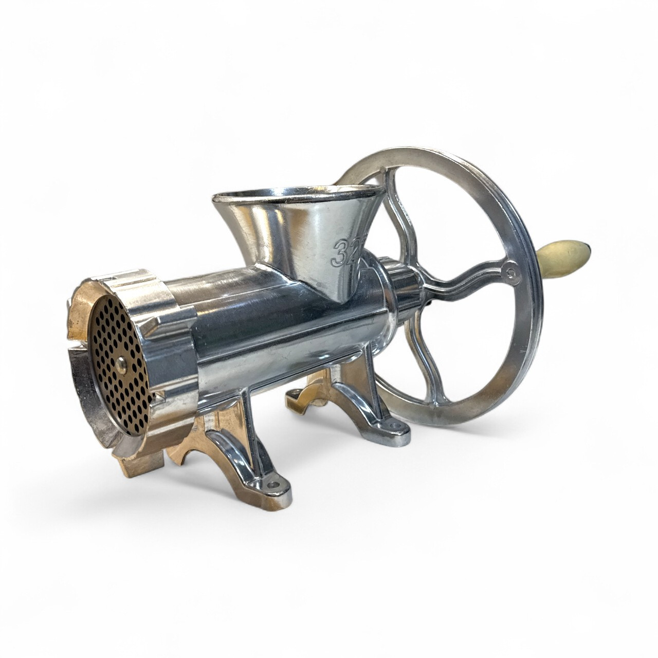 М'ясорубка алюмінієва зі шківом №32, універсальна для електроприводу та ручного використання