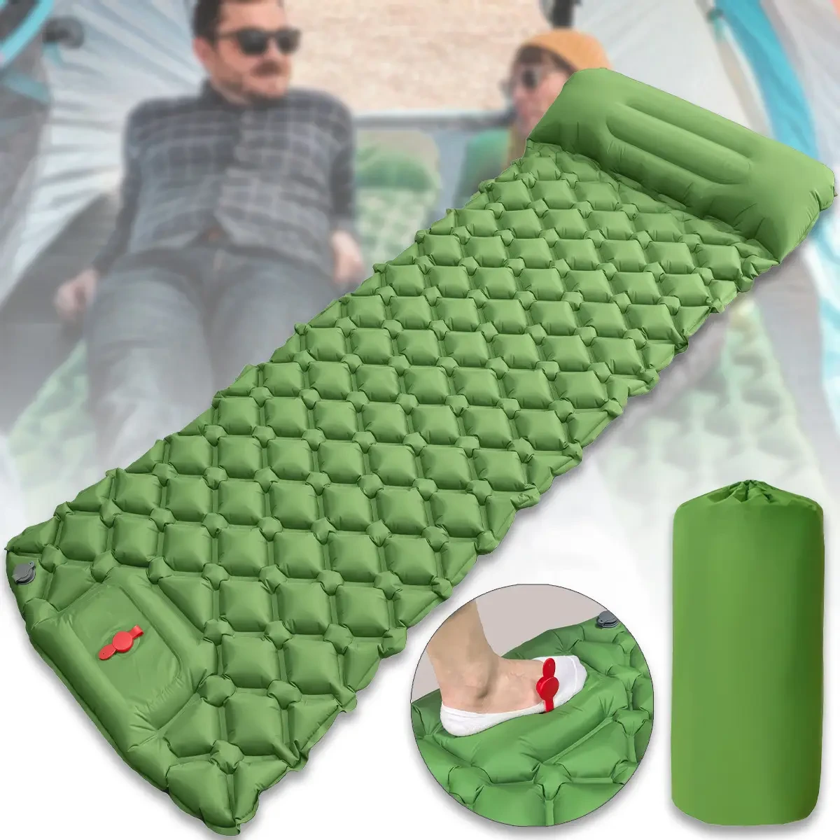 Надувний матрац 190х58х5 см із вбудованим насосом і подушкою Зелений, фото 1