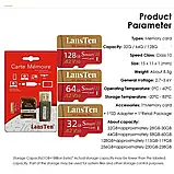 MicroSD Карта Пам'яті LansTen 64GB Class 10 з Адаптером та USB Картрідером, фото 3
