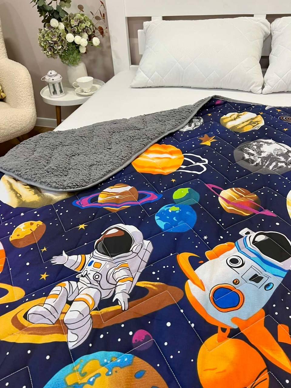 Плед новорічний на еко овчині Півтораспальний