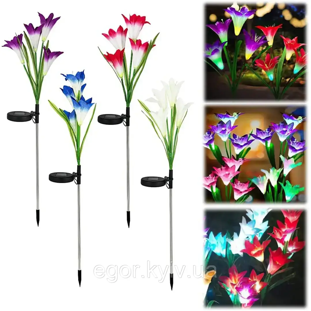 Садовий ліхтар у пакованні 1 шт. на сонячній батареї "Лілія" 74 см BS-037, фото 1