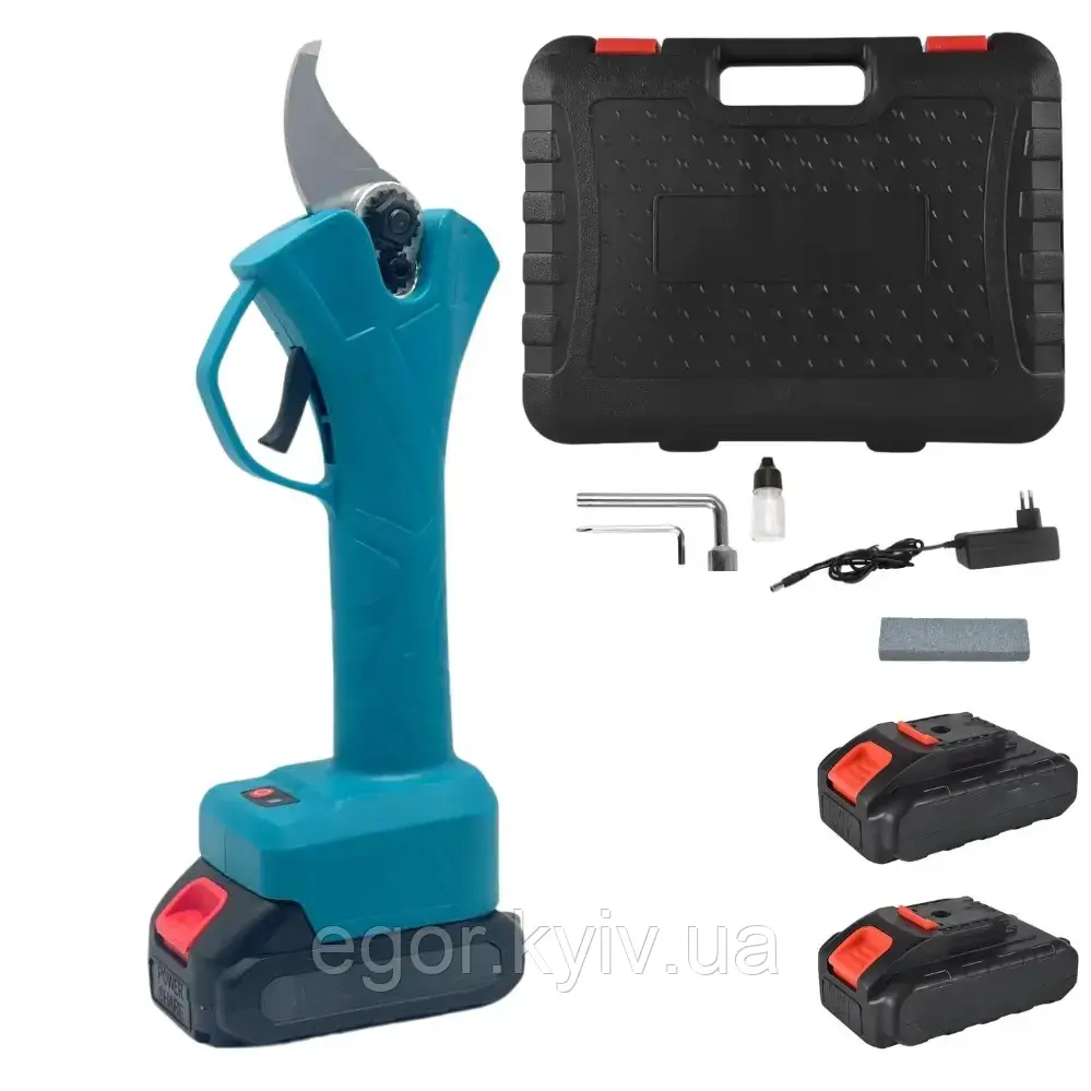 Акумуляторний секатор для обрізання дерев і чагарників садові ножиці з 2 акумуляторами 24 V у кейсі, фото 1