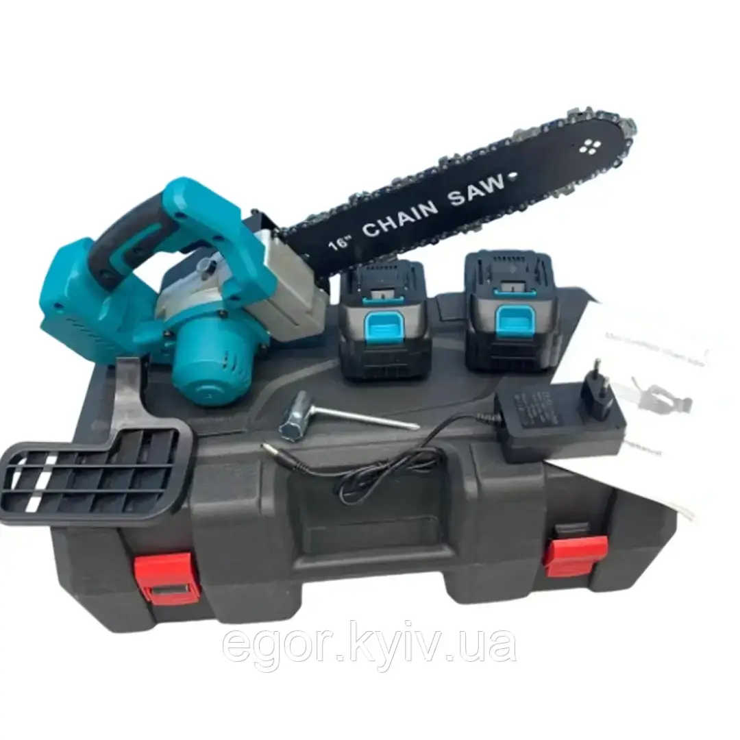 Ланцюгова акумуляторна пила 16" з двома акумуляторами 21V Electric Синій Ланцюгова пила у валізі, фото 1