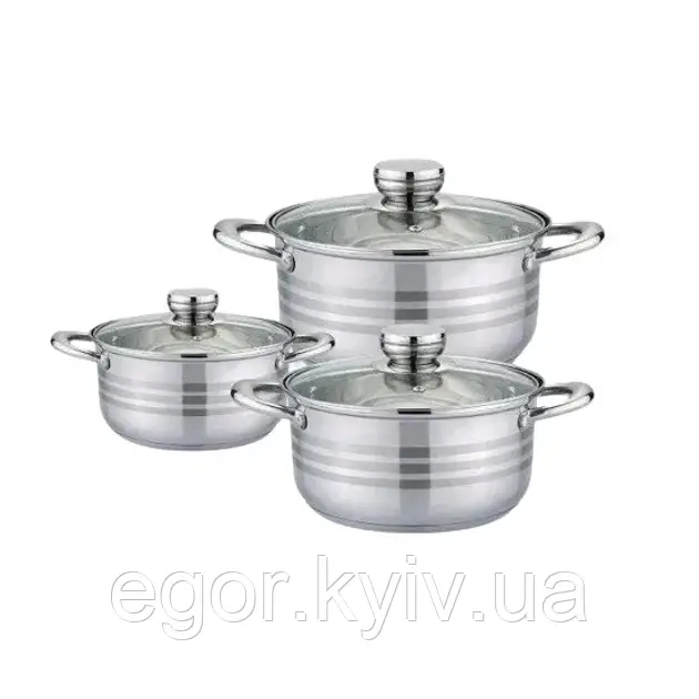 Набір каструль Rainberg RB-604 6 предметів, набір кухонного неіржавкого посуду з кришками, фото 1