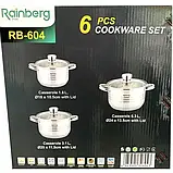 Набір каструль Rainberg RB-604 6 предметів, набір кухонного неіржавкого посуду з кришками, фото 3