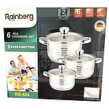 Набір каструль Rainberg RB-604 6 предметів, набір кухонного неіржавкого посуду з кришками, фото 4