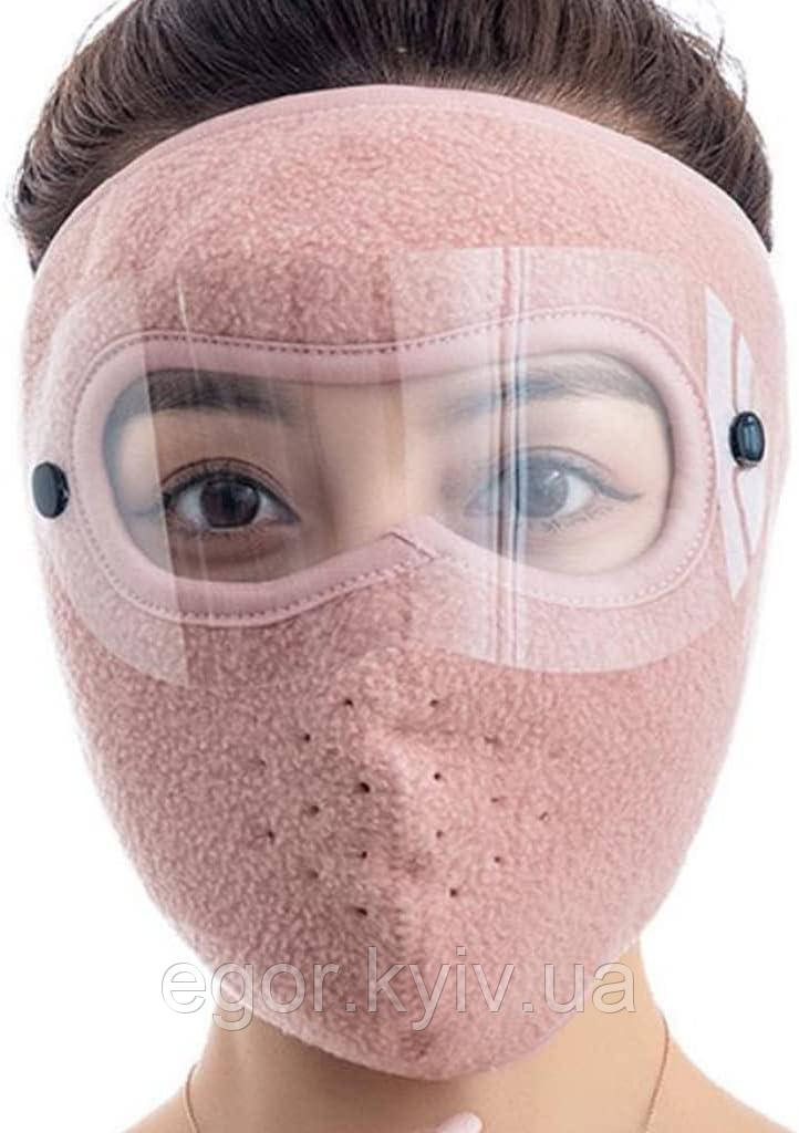 Зимова вітрозахисна маска, потовщена плюшева маска, захист обличчя від холоду для їзди на велосипеді Рожевий, фото 1