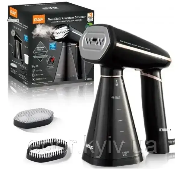 Відпарювач із двома насадками для одягу на 1600 Вт RAF R.1272 Чорний, фото 1