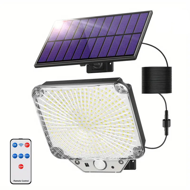 Вулична сонячна LED лампа з датчиком руху та пультом, 344 світлодіоди, автономний прожектор IP65, фото 1
