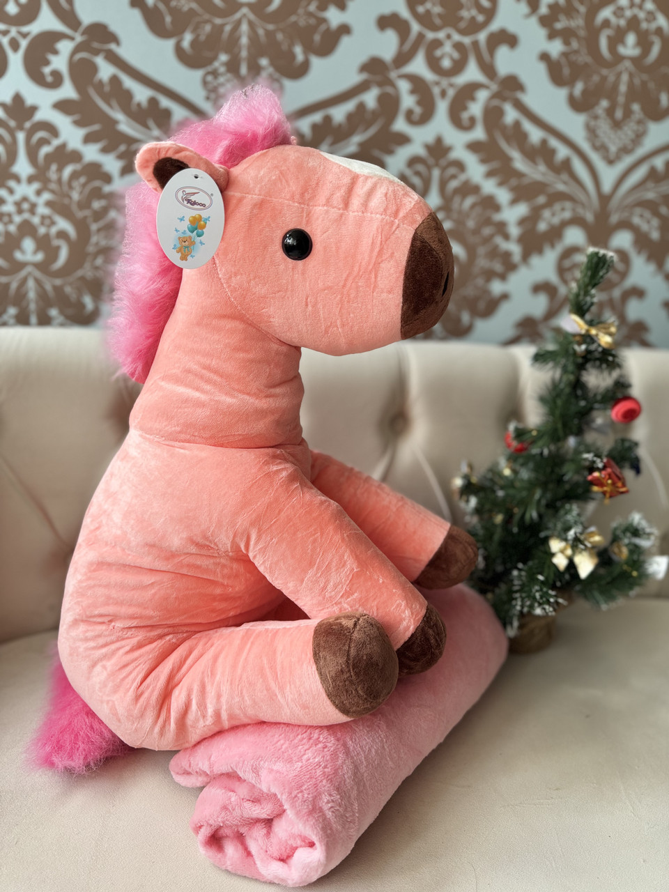 Іграшка-подушка з пледом всередині 3 в 1 Кінь символ Нового року, фото 1