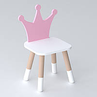Дитячий стільчик "корона" з дерева 26.5х26х25см, стілець для дівчинки, білий з рожевим