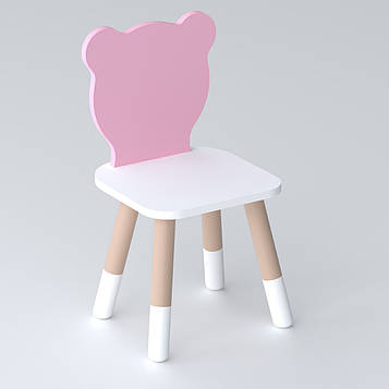 Дитячий стільчик ведмедик 26.5х26х25см, стілець для дитини, білий з рожевим