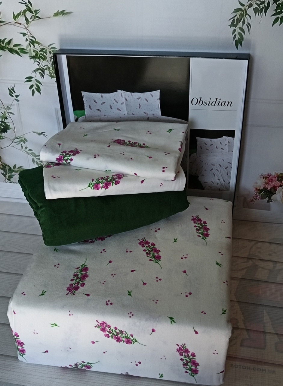 Постільна білизна Belizza Home фланелеве байкове євро розмір Obsidian, фото 1