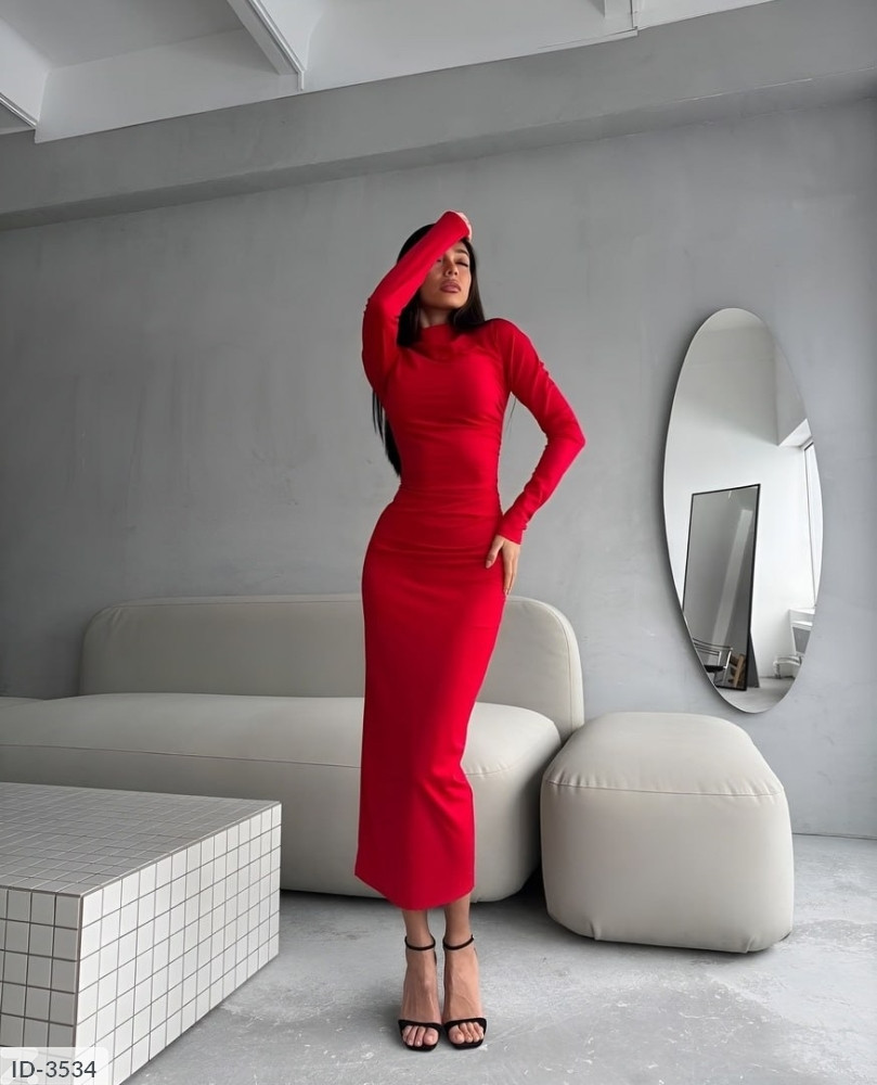 Плаття жіноче обтисле по фігурі силуетне за коліно міді з довгим рукавом із мікродайвінгу