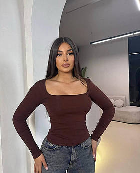 Базовий лонгслів із квадратним вирізом 42–48 Шоколад