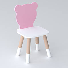 Дитячий стільчик ведмедик 26.5х26х25см, стілець для дитини, білий з рожевим