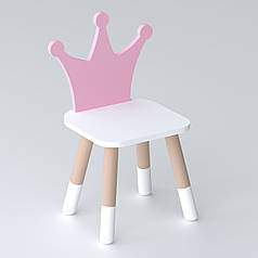 Дитячий стільчик "корона" з дерева 26.5х26х25см, стілець для дівчинки, білий з рожевим