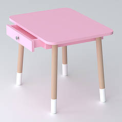 Дитячий столик з висувним ящиком 46х60х45, стіл для дівчинки з нішею, рожевий