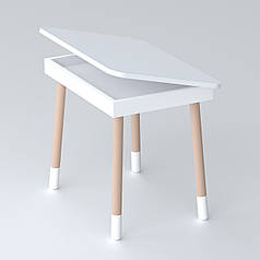 Дитячий дерев'яний столик з відкидним верхом 53×60×45, стіл з нішею в дитячу, білий