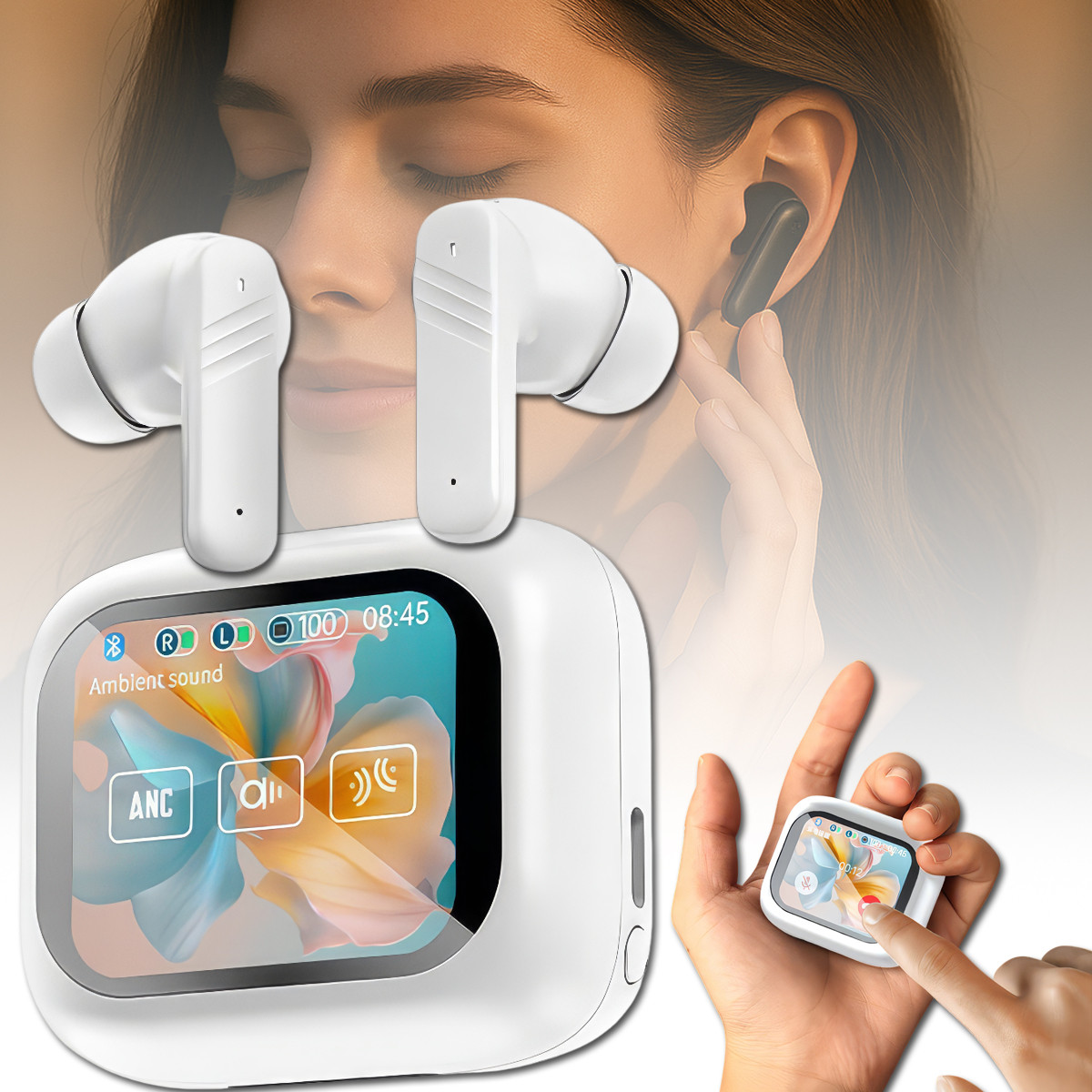 Бездротові навушники в кейсі з сенсорним LED дисплеєм LX10 TWS Earbuds Білий, фото 1