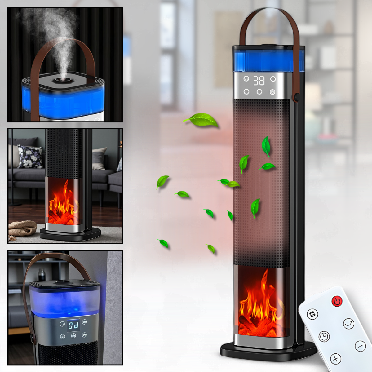 Керамічний колонний нагрівач зі зволожувачем повітря та пультом ДК HQN218-28QD, фото 1