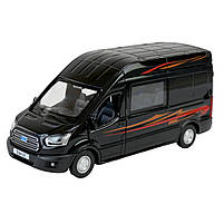 Автобус метал Ford Transit Форд Транзіт чорний 1:35 світло звук відкр двері 17*6*7,5 см (68453), фото 3