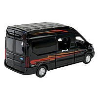 Автобус метал Ford Transit Форд Транзіт чорний 1:35 світло звук відкр двері 17*6*7,5 см (68453), фото 5
