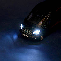 Автобус метал Ford Transit Форд Транзіт чорний 1:35 світло звук відкр двері 17*6*7,5 см (68453), фото 6