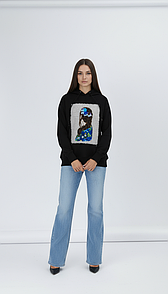 Жіноче худі з вишивкою та аплікацією Коса Сині квіти NORA KVITTIN MKNK3344