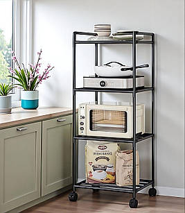 Етажерка кухонна на колесах 4 яруси, полиця стелаж пересувна з гачками для кухні 138 см x 42 см