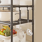 Етажерка кухонна на колесах 4 яруси, полиця стелаж пересувна з гачками для кухні 138 см x 42 см, фото 3