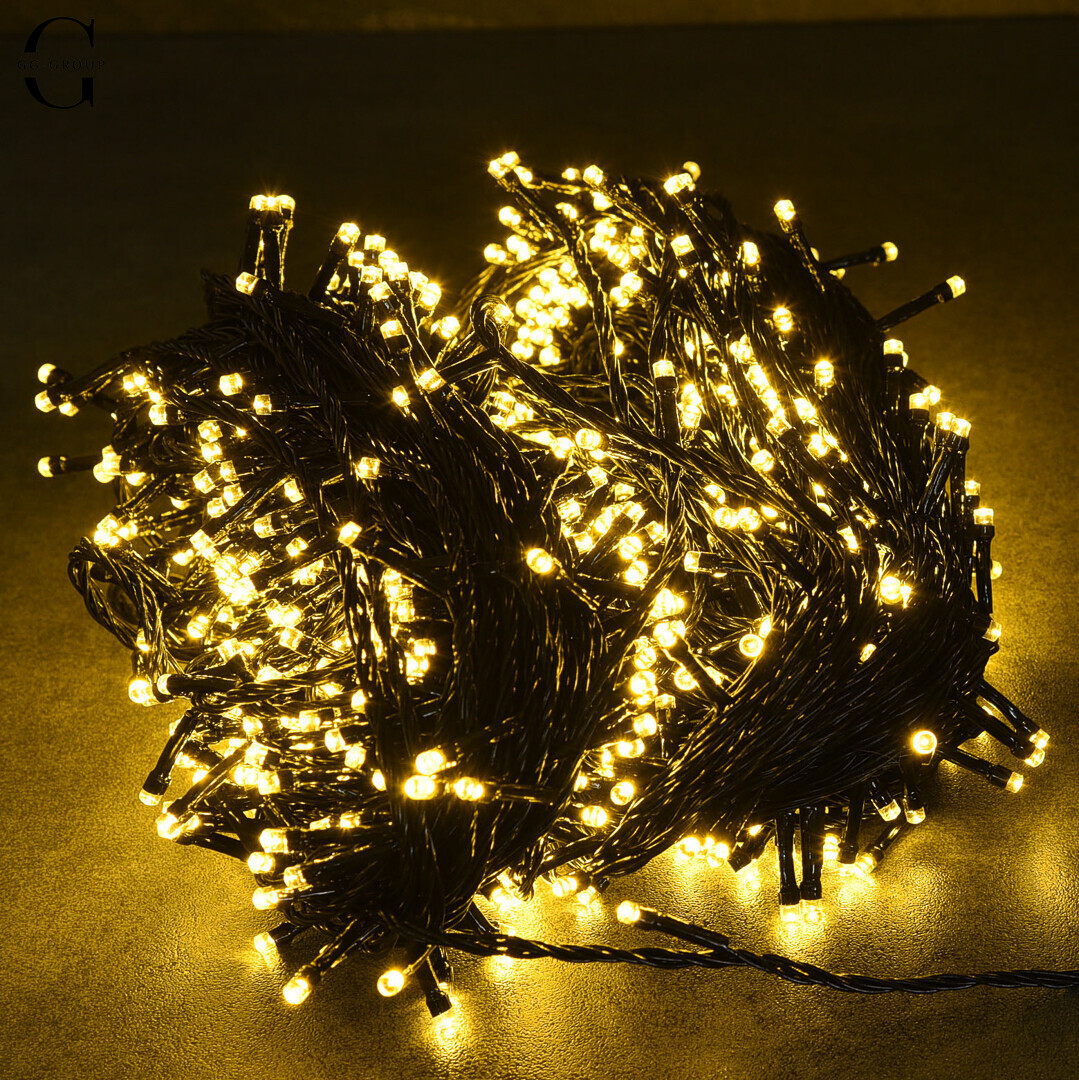 Світлодіодна гірлянда Нитка 1000 Led чорний шнур 50 метрів Теплий білий, фото 1