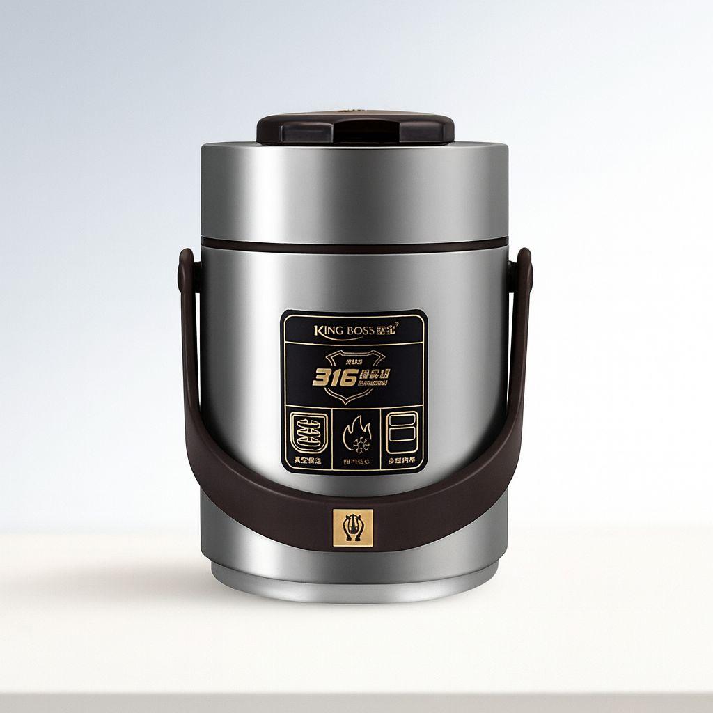 Термос для їжі з 2 контейнерами з нержавіючої сталі на 1.5 літра срібло HP156SL, фото 1