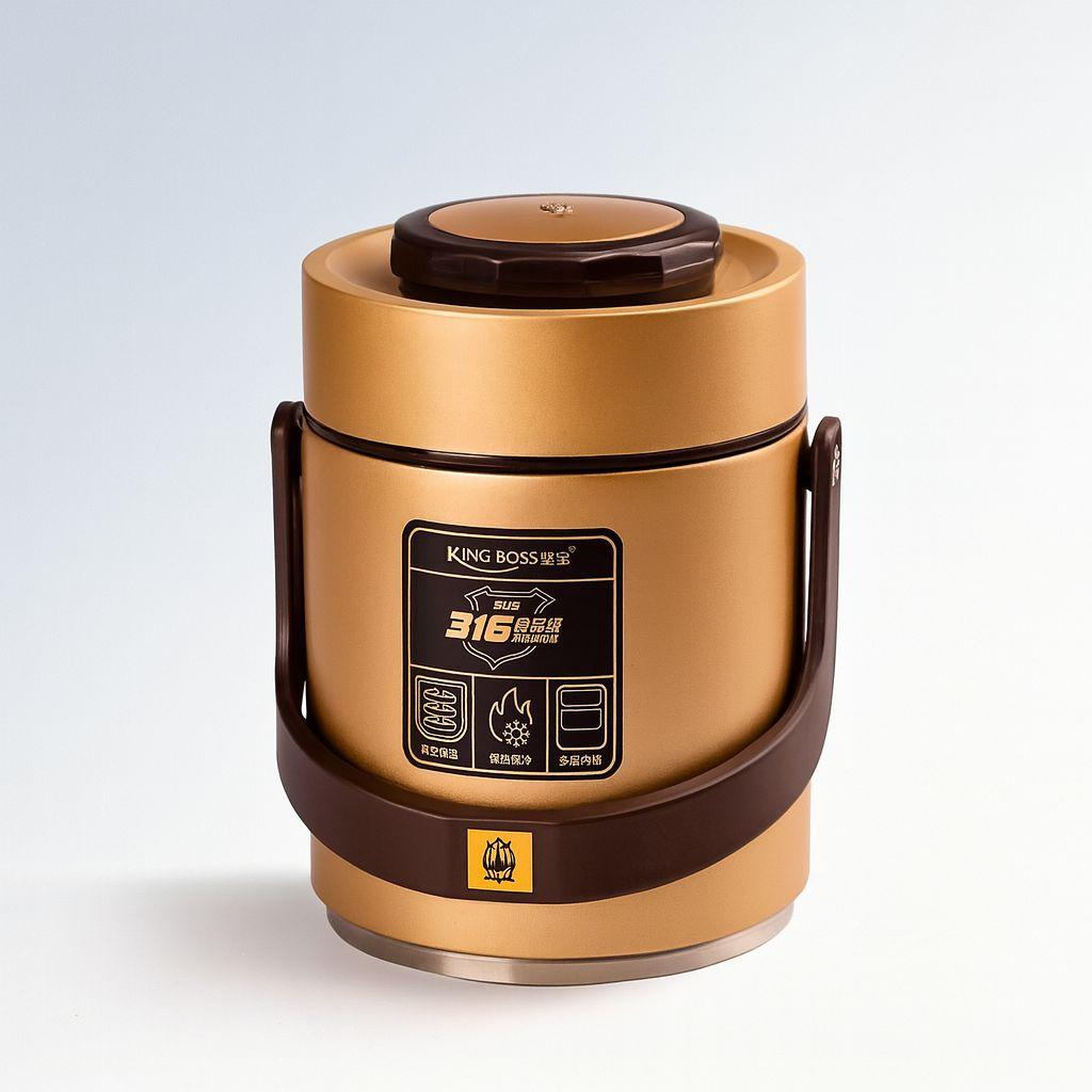 Термос для їжі з 2 контейнерами з нержавіючої сталі на 1.5 літра золото HP156GL, фото 1