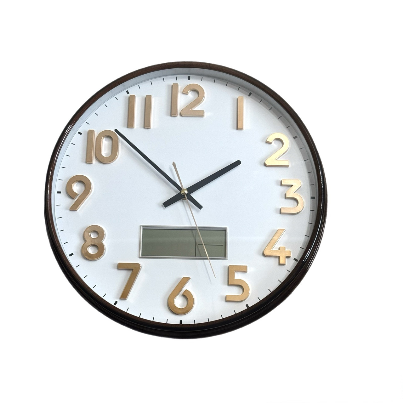 Годинник 9279YZ круглий коричневий (34см) температура+дата