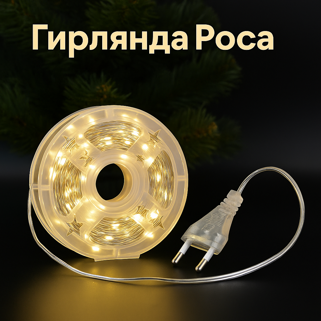 Гірлянда Роса Кропля 100 метрів 1000 LED світлодіодна гірлянда в котушці мідний провід Жовтий, фото 1