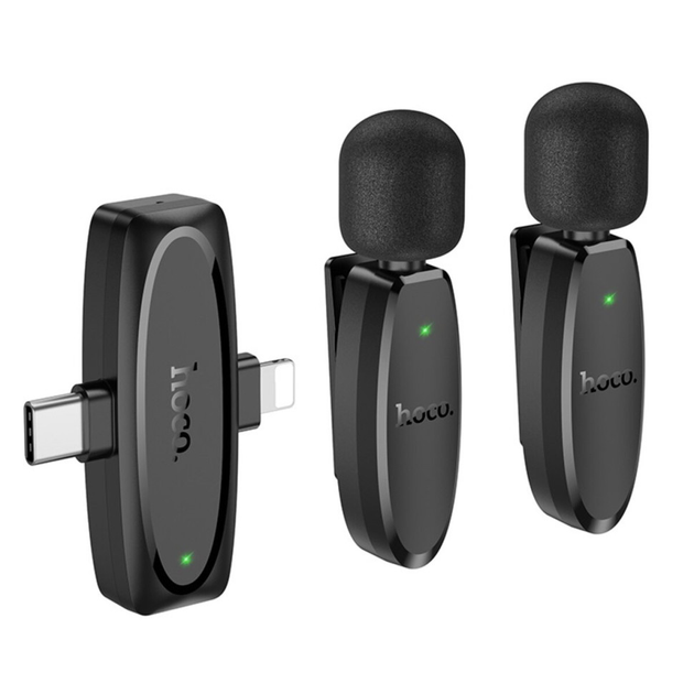 Мікрофон бездротова система HOCO L15 Dual-mic clip-on бездротовий цифровий мікрофон (iP/Type-C) Black