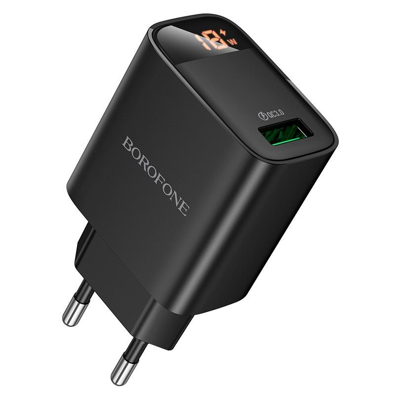 МЗП Borofone BA95A Ilustre single-port charger with digital display 1USB, 18W/3A, QC3.0(EU) Black